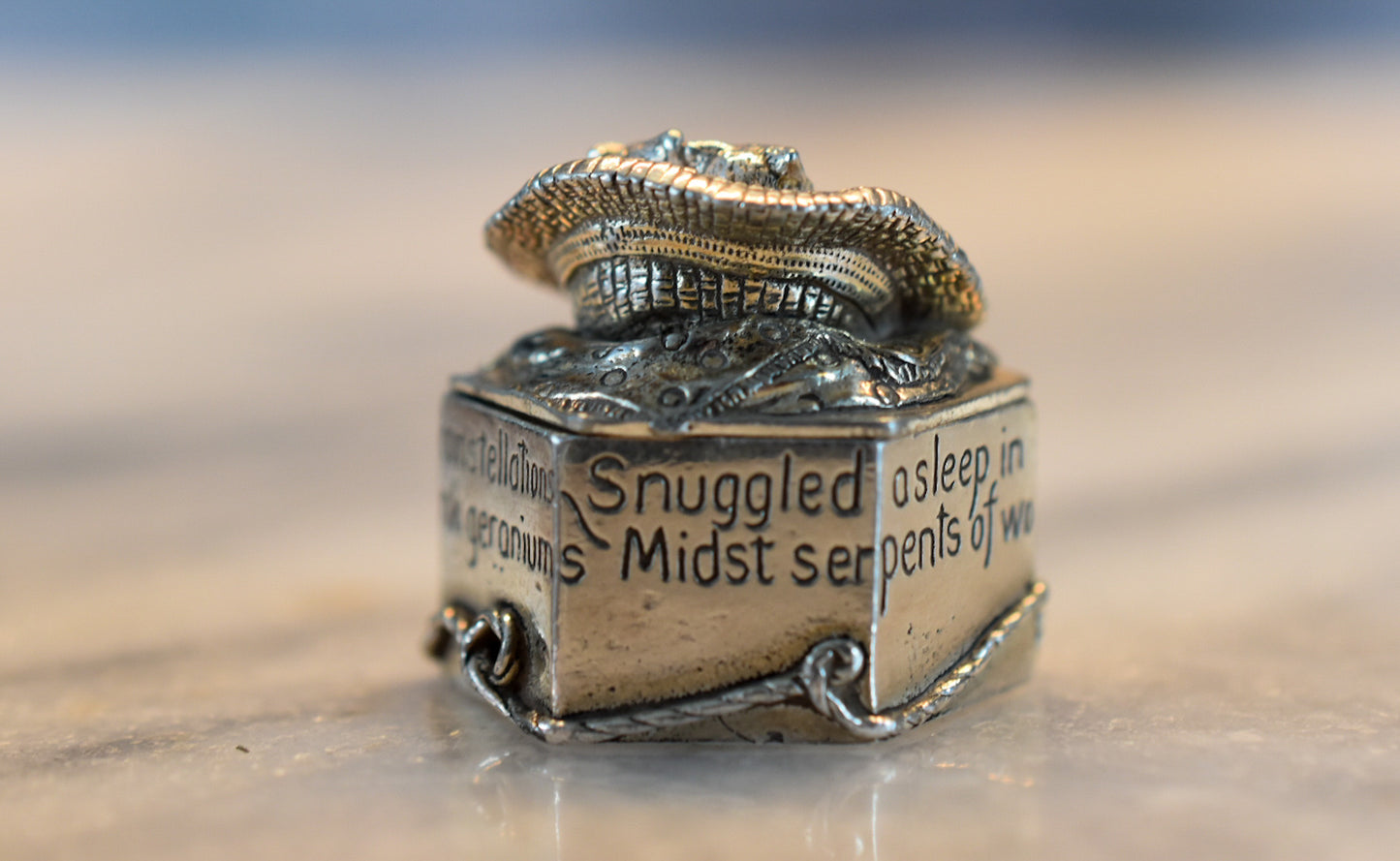 Vintage Silver Scenes Cat/ FoxTrinket Box – 1996 Silver-Plated with Engraved Verse