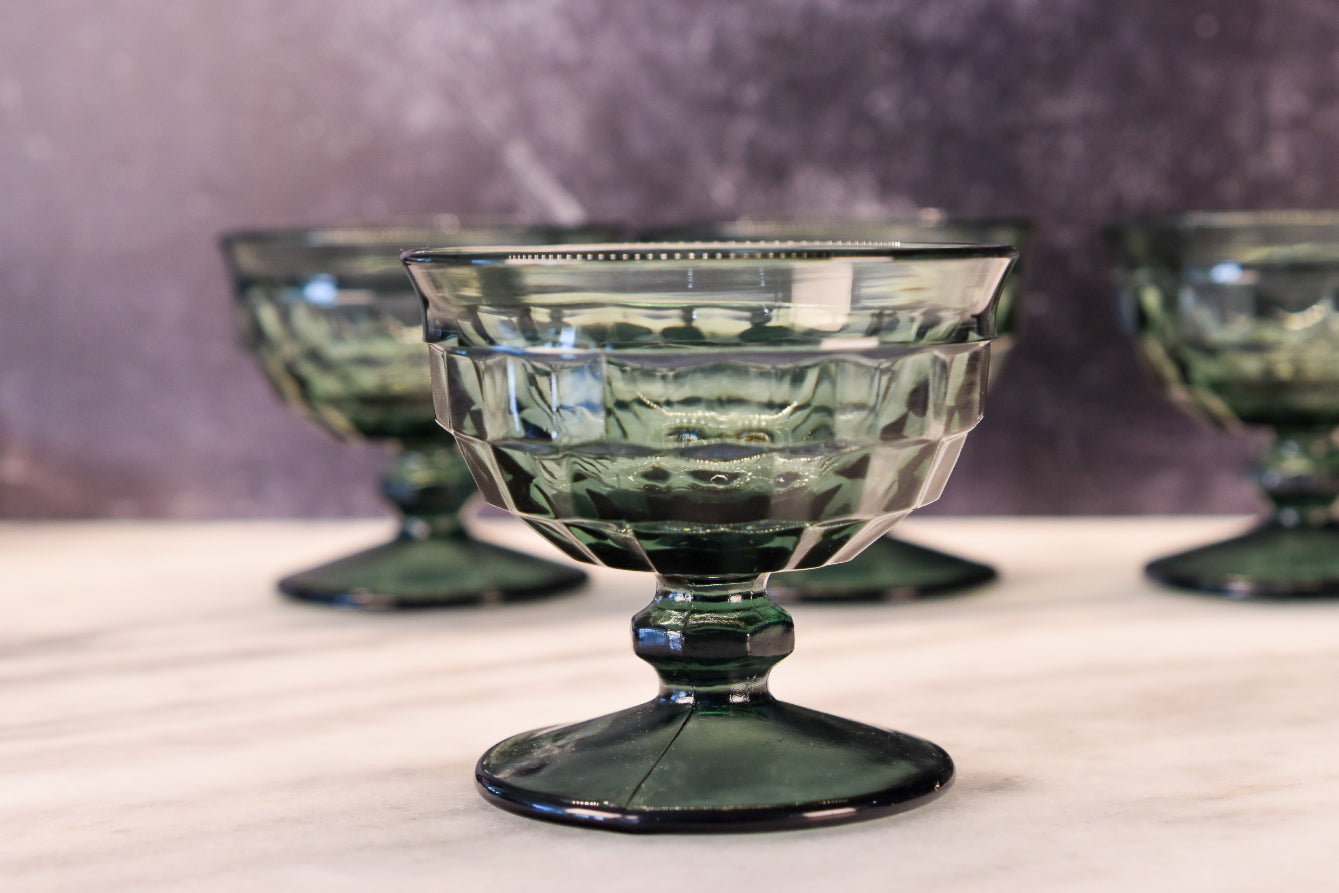 Vintage Anchor Hocking Forest Green Sherbet Glasses
