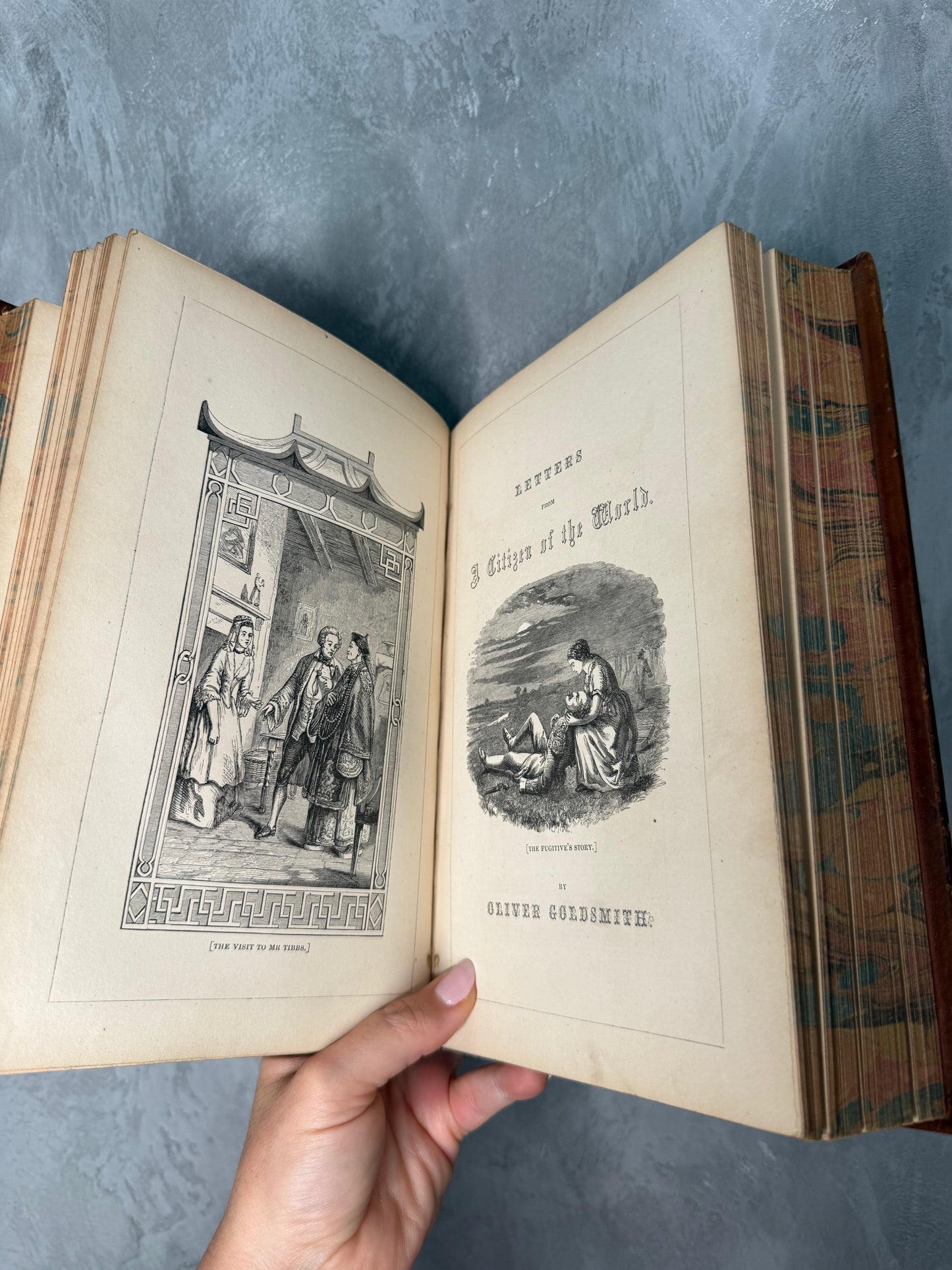 1858 The Works of Oliver Goldsmith Antique Leather Bound Victorian Book