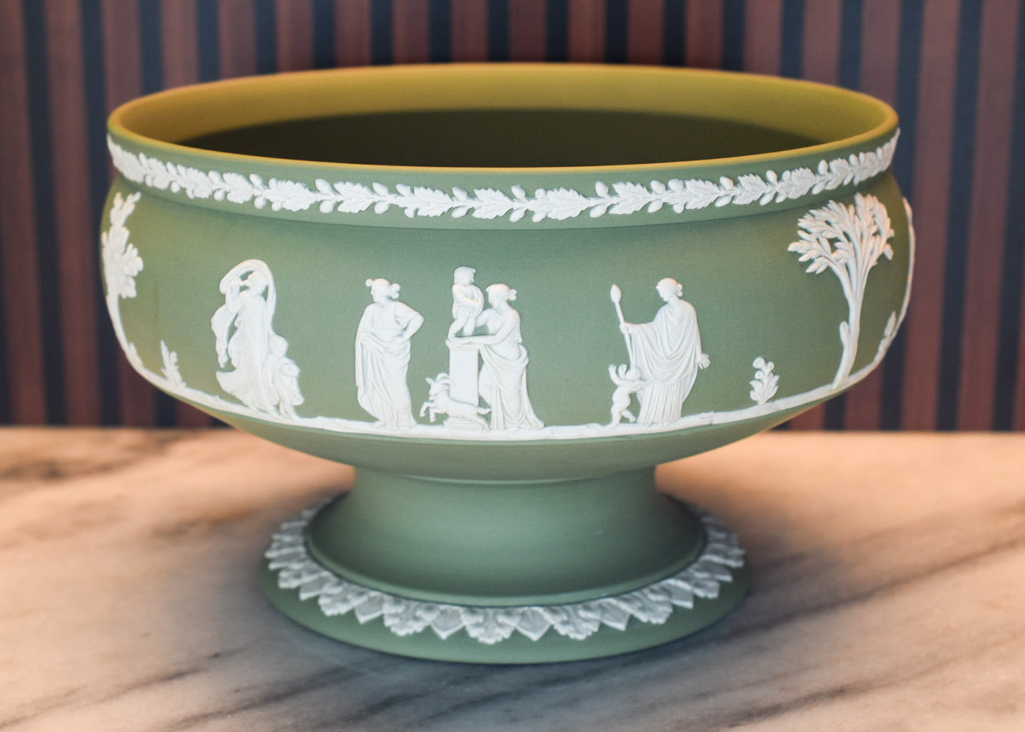 Wedgwood Jasperware Sage Green Pedestal Fruit Bowl