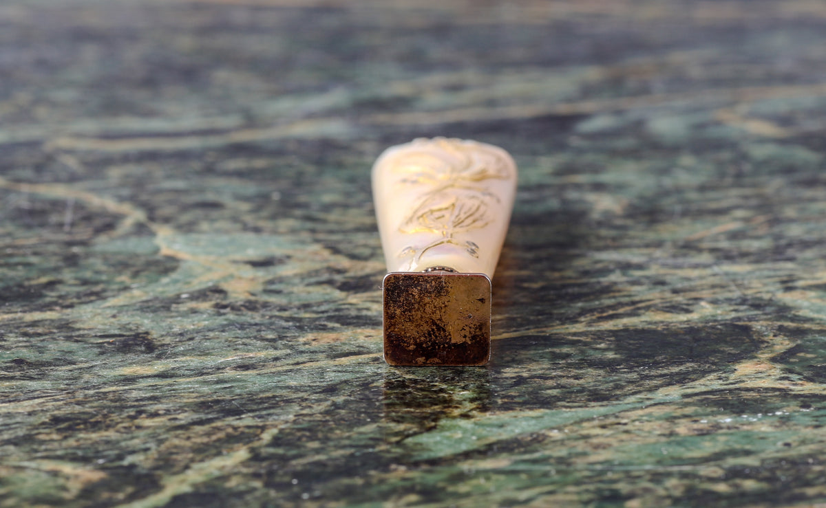 Antique Mother-of-Pearl Wax Seal with Hand-Carved Botanical Decoration | Circa Late 19th Century