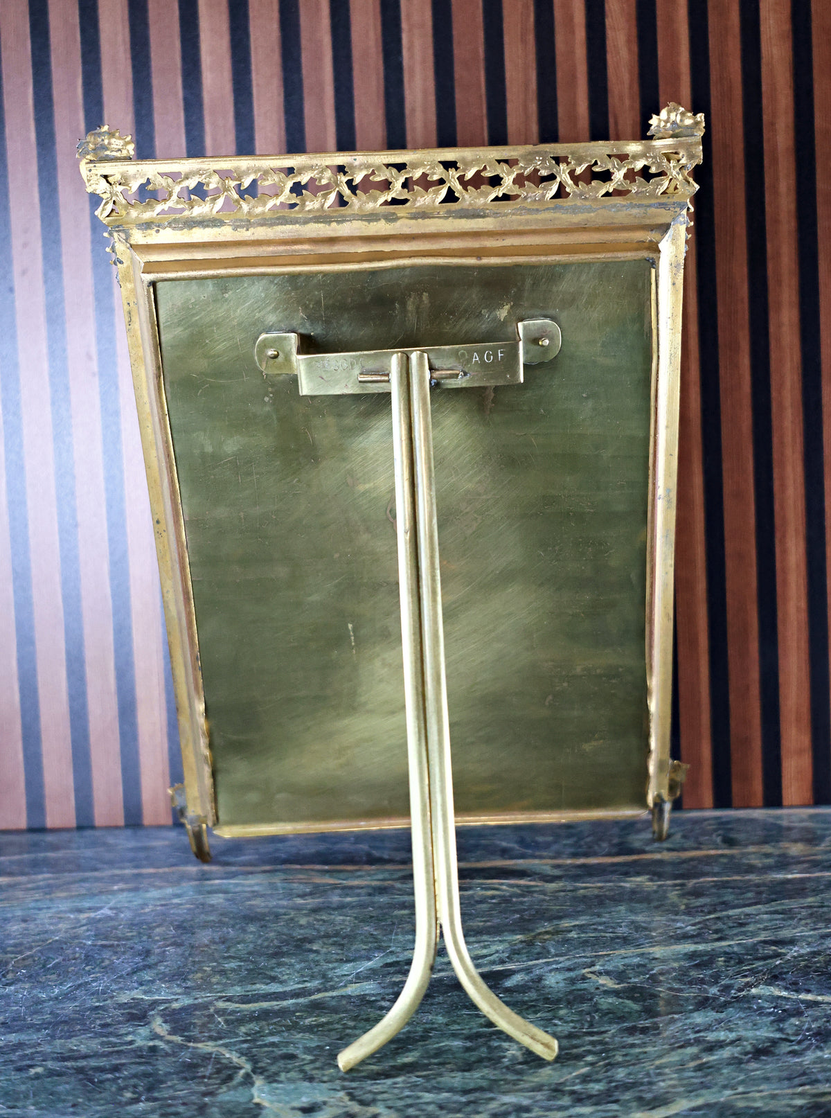 Antique French Gilt Bronze Photo Frame with Pierced Gallery Cresting, Louis XVI Style, c. 1860–1890