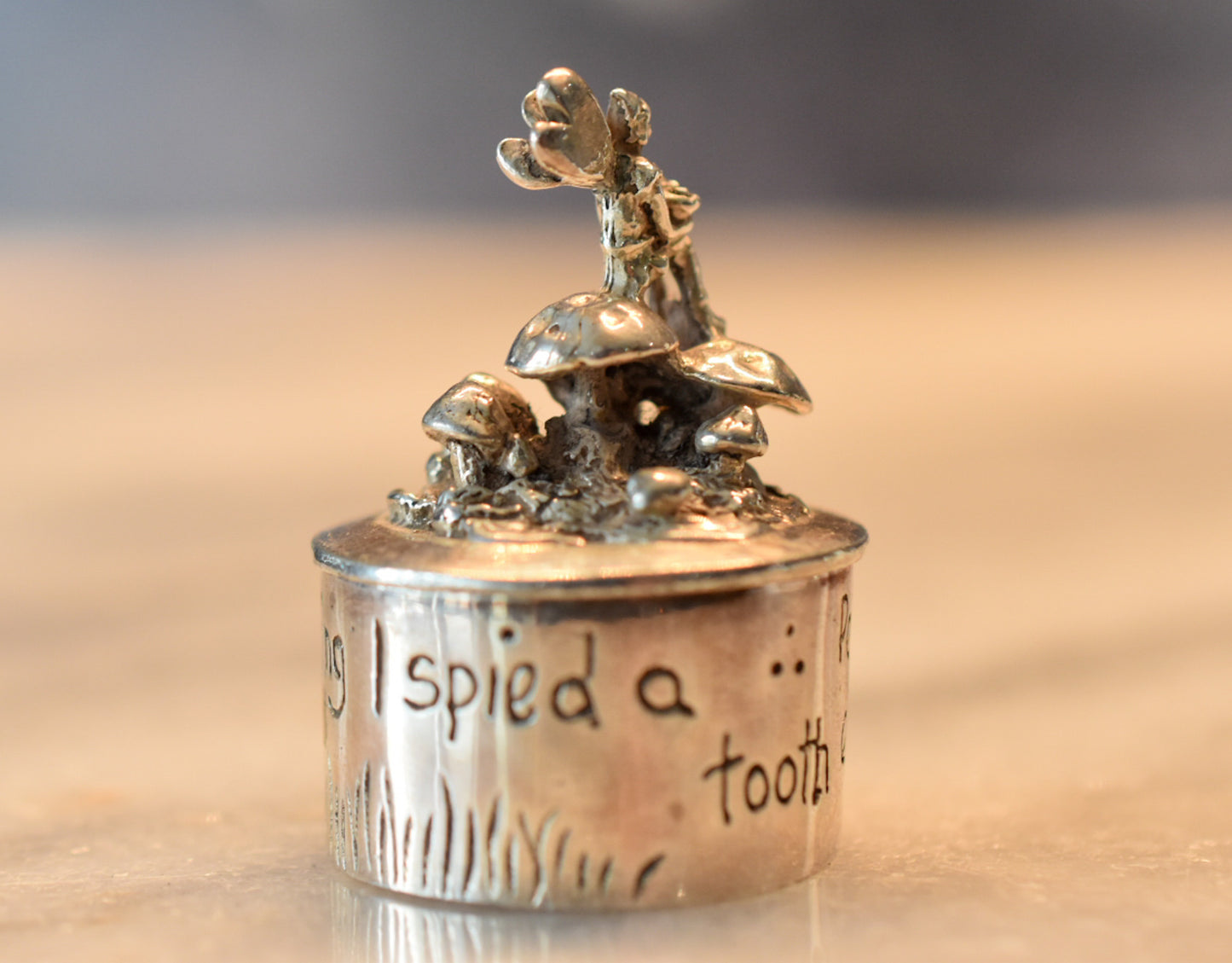 Vintage Silver Scenes Tooth Fairy Box – 1991 Silver-Plated Fairy on Mushroom