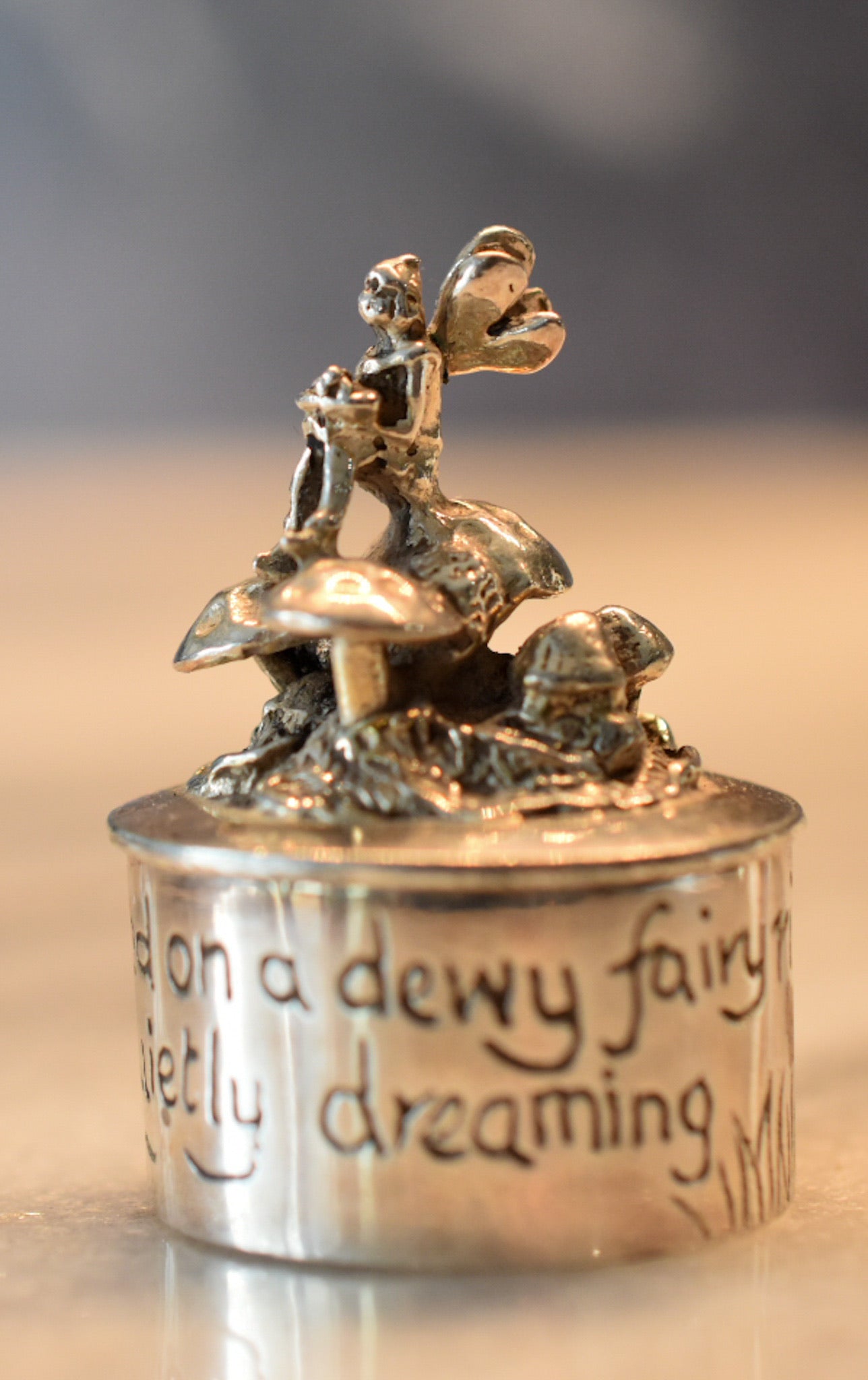 Vintage Silver Scenes Tooth Fairy Box – 1991 Silver-Plated Fairy on Mushroom
