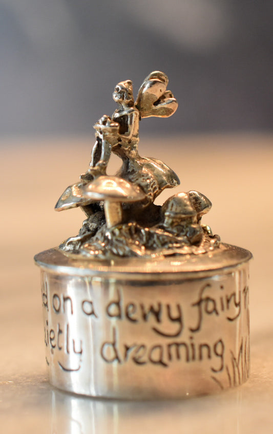 Vintage Silver Scenes Tooth Fairy Box – 1991 Silver-Plated Fairy on Mushroom
