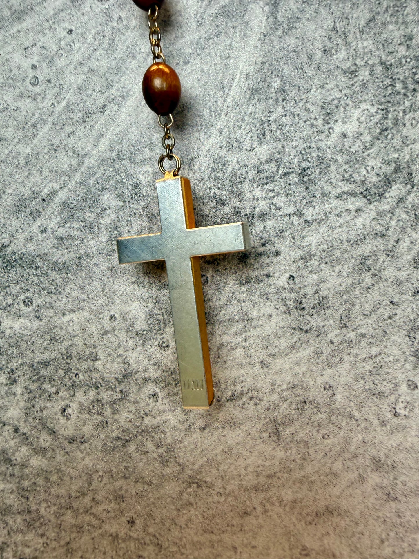 Vintage Italian Catholic Rosary with Wooden Beads
