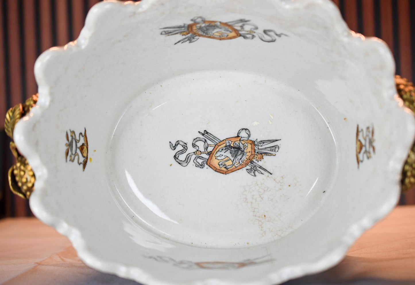 United Wilson Porcelain Jardinière – Black & Yellow Heraldic Cachepot with Gilt Handles