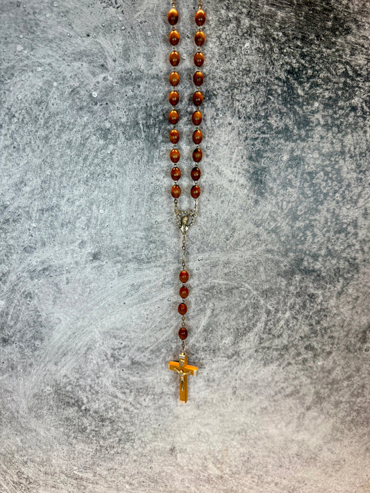 Vintage Italian Catholic Rosary with Wooden Beads