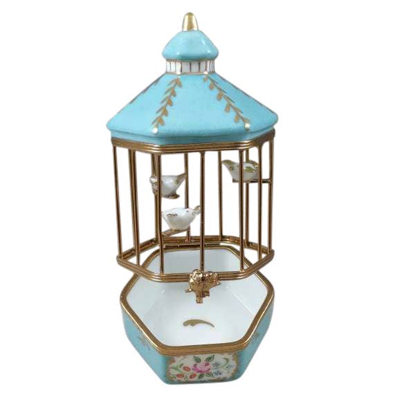 Tiffany Blue Bird Cage With 3 Gold Birds