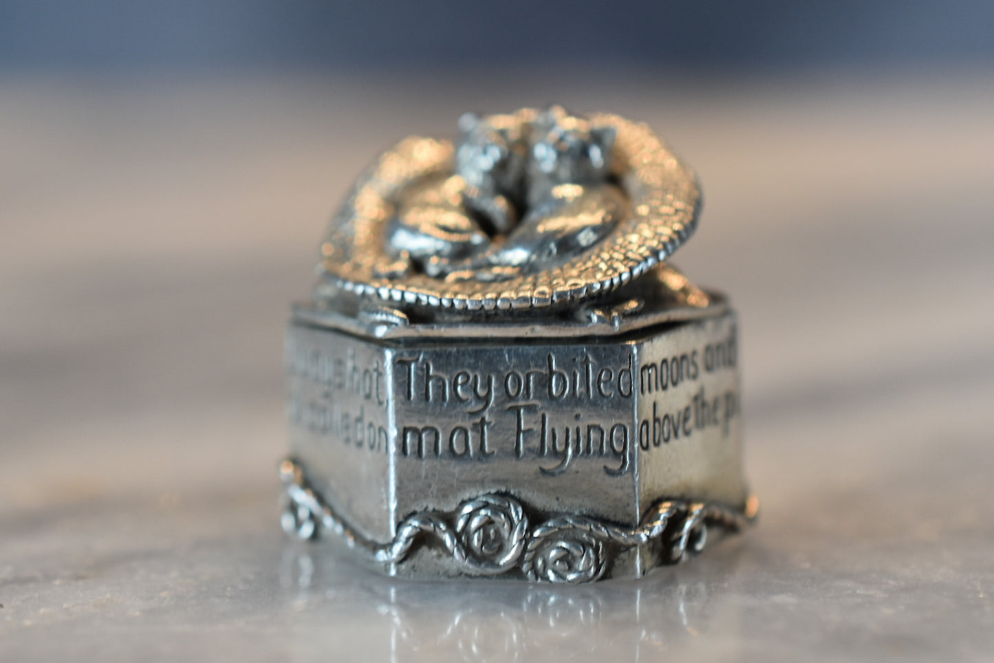 Vintage Silver Scenes Cat/ FoxTrinket Box – 1996 Silver-Plated with Engraved Verse