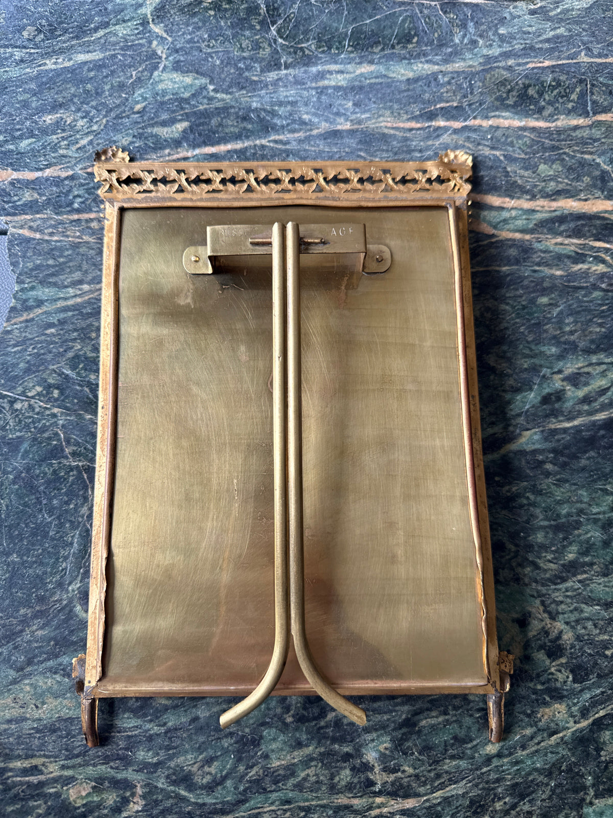 Antique French Gilt Bronze Photo Frame with Pierced Gallery Cresting, Louis XVI Style, c. 1860–1890