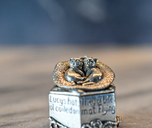 Vintage Silver Scenes Cat/ FoxTrinket Box – 1996 Silver-Plated with Engraved Verse