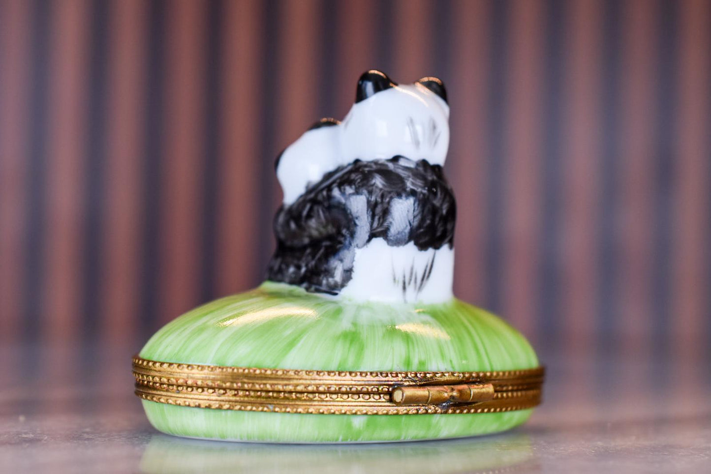 Hand-Painted Limoges France Trinket Box – Panda Bear Mother and Cub on Grass