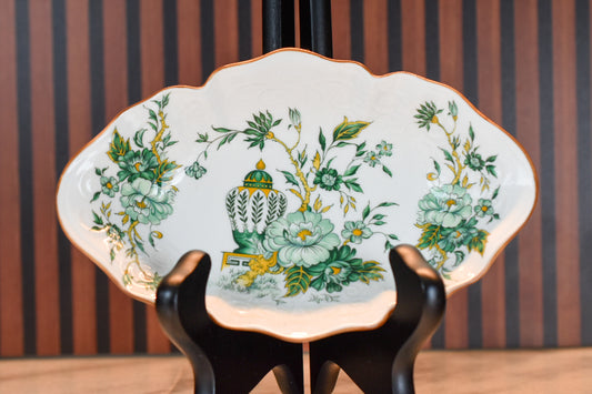 Crown Staffordshire “Kowloon” Scalloped Bone China Dish – Green & Gold Chinoiserie