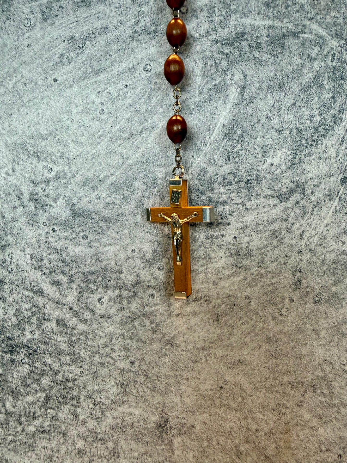 Vintage Italian Catholic Rosary with Wooden Beads