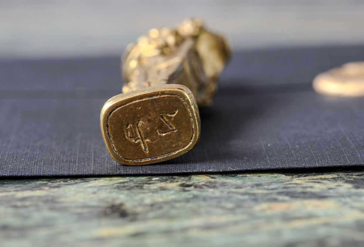 Antique Gilt Bronze Figural Desk Seal | Belle Époque Female Bust, Rococo Scroll Handle, Engraved Initials