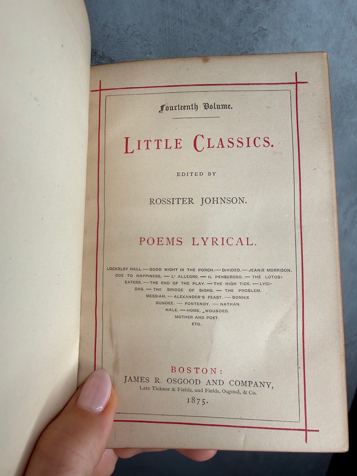 1875 Little Classics Poems Lyrical | Victorian Leather Bound Antique Poetry Book