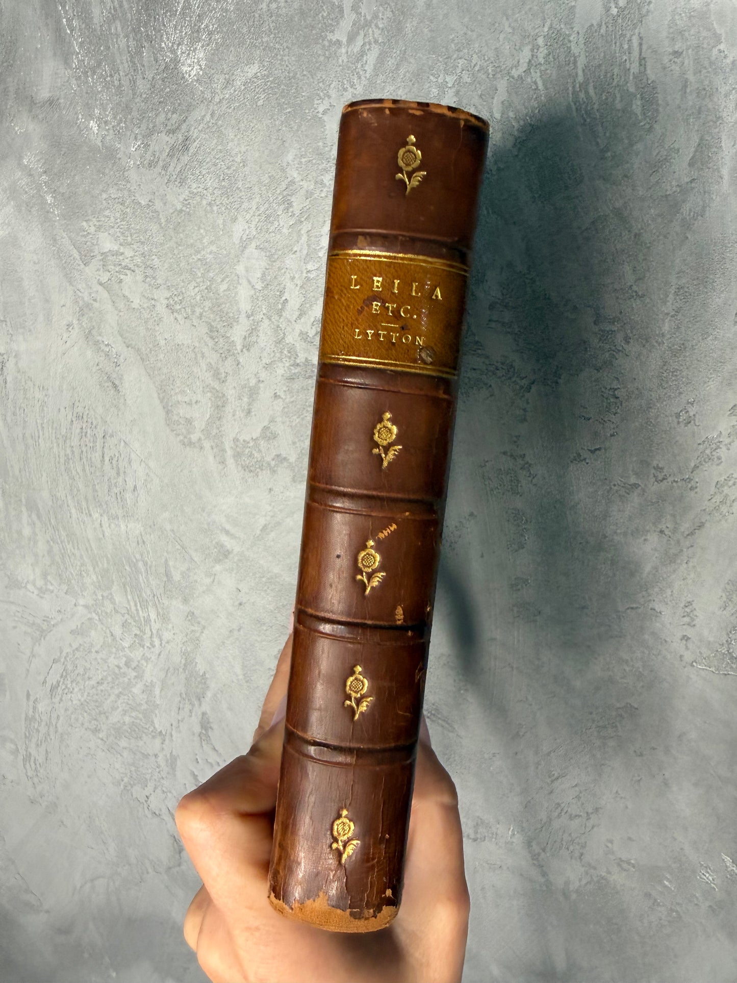 1902 “Leila or The Siege of Granada” by Lord Lytton | Antique Half Leather & Marbled Binding