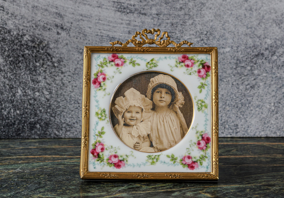 French Louis XVI-Style Gilt Picture Frame with Floral Porcelain Surround