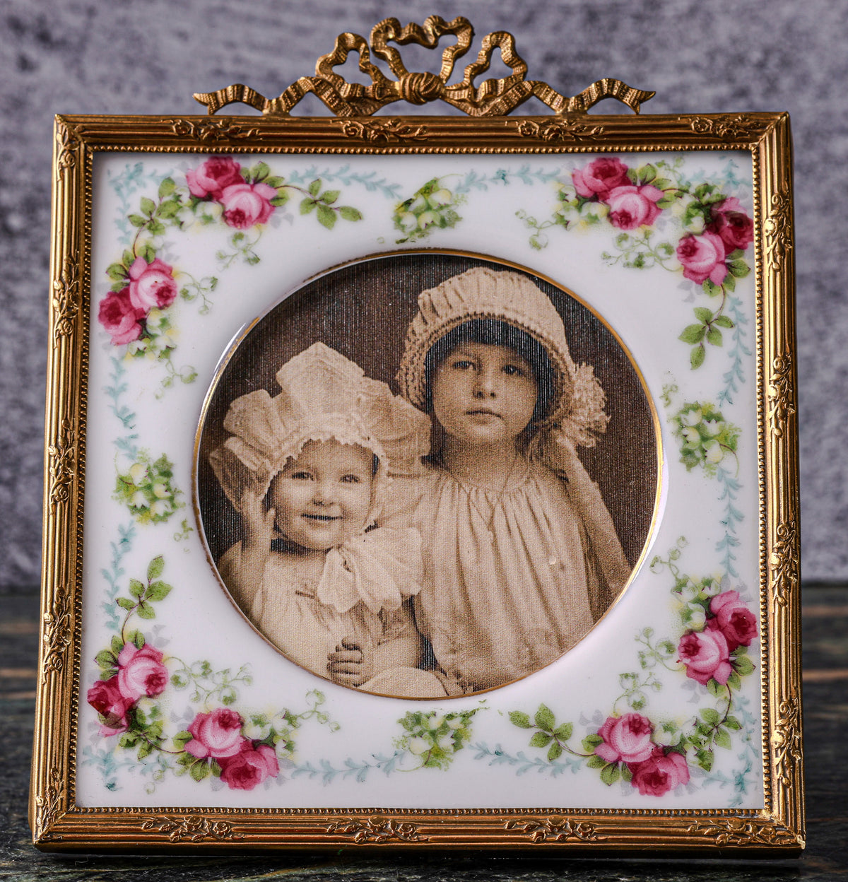French Louis XVI-Style Gilt Picture Frame with Floral Porcelain Surround
