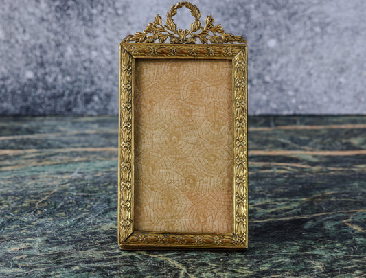 Antique Louis XVI Style Gilt Photo Frame | Laurel Wreath Crest, Laurel Leaf and Rosette Border, Easel Back