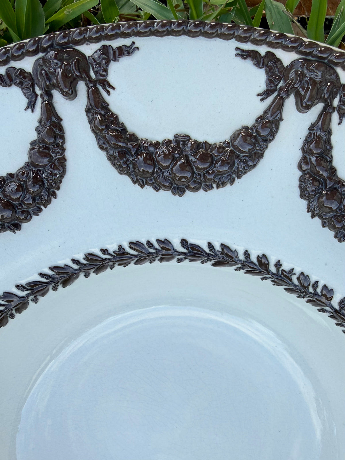 Antique Wedgwood Neoclassical Centerpiece Bowls with Brown Relief Ram's Head Swags (2 available)
