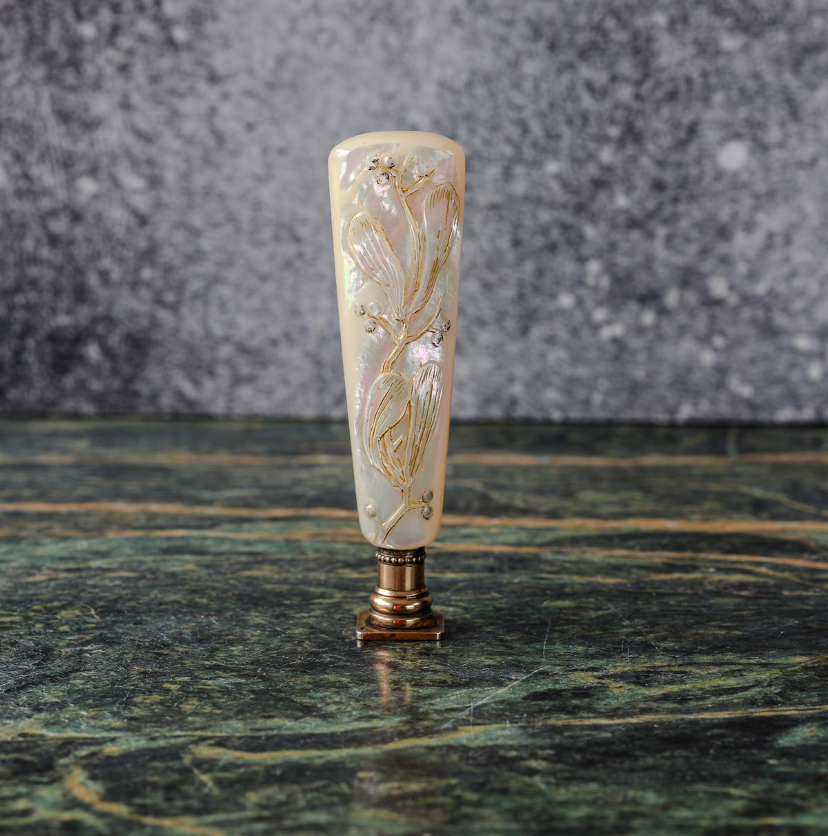 Antique Mother-of-Pearl Wax Seal with Hand-Carved Botanical Decoration | Circa Late 19th Century